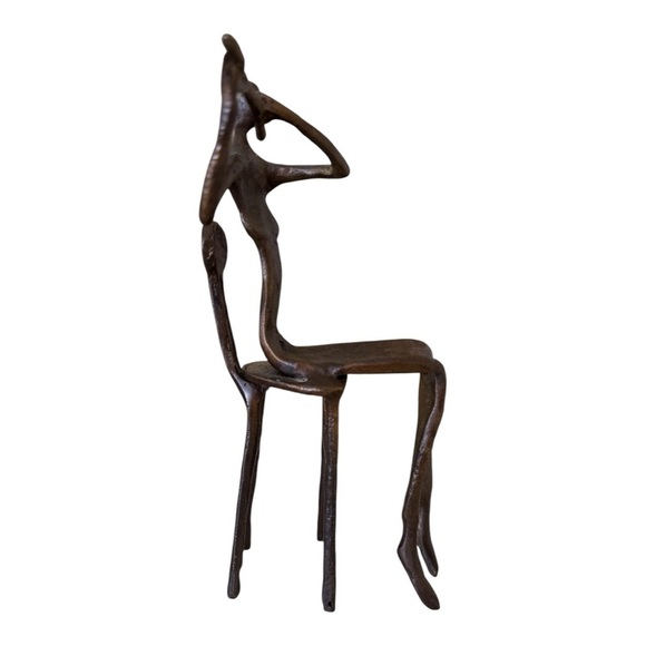 Vintage Brutalist 9" Burn Bronze Orchestra Woman Playing Flute MCM - Picture 4 of 4